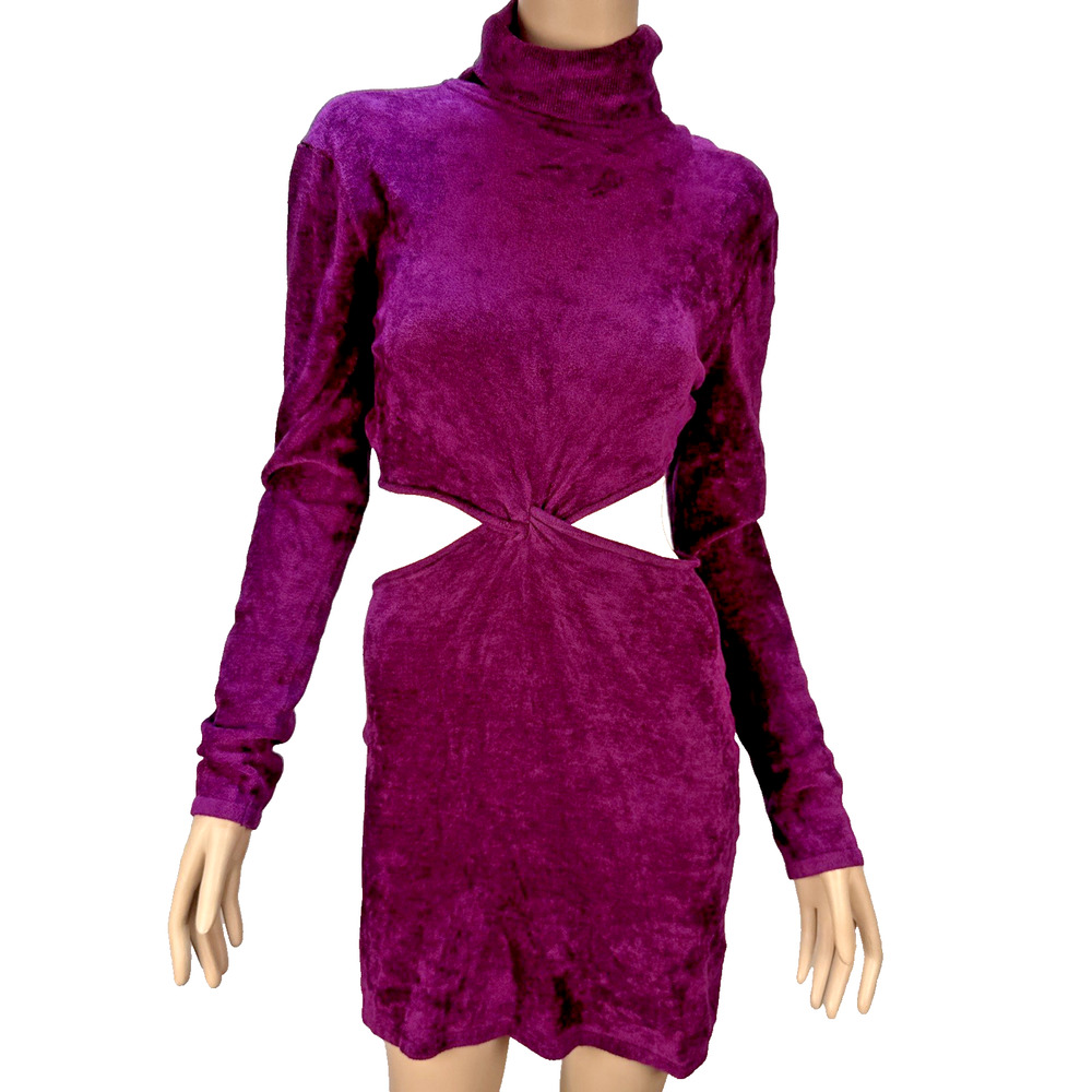 Ronny Kobo Aliyah Cutout Bodycon Mini Dress‎ Size M Magenta Purple Velvet Velour